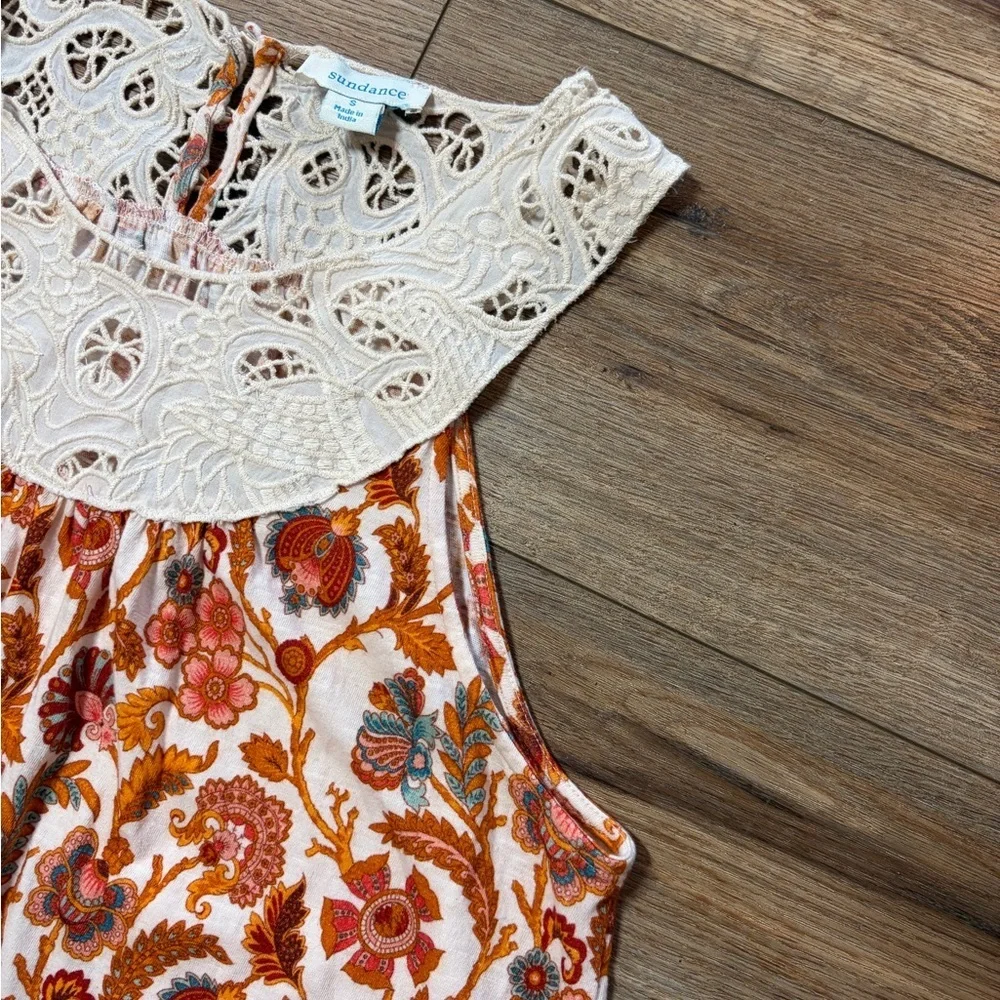 Sundance Catalog Orange Paisley Lace Yoke Sleeveless croquette boho Top